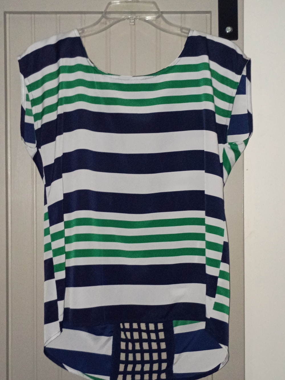 4/$20 Striped Navy, White & Green Short Sleeve Top